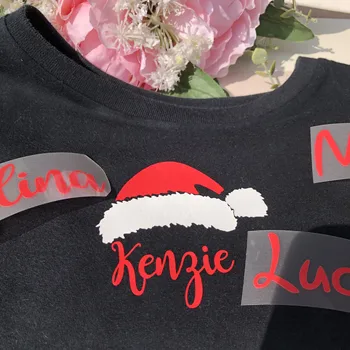 

Personalized Christmas Santa hat shirt Iron on decals Customize name XMAS family Clothing Fabric iron on stickers christmas gift