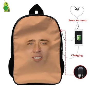 

Nicolas Cage Face Multifunction School Backpack USB Charge Laptop Backpack for Teenage Boys Girls Daily Backpack Travel Bags