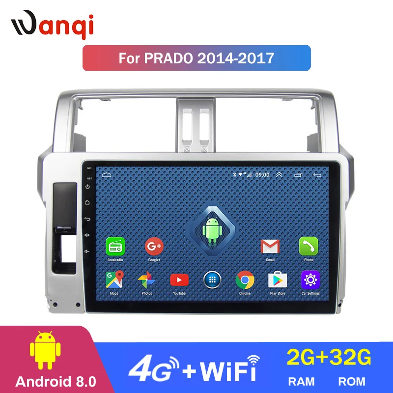

4G Lte All Netcom wanqi 8.0 Car DVD Audio Player 10.1inch For Toyota Prado 2014-2017 Car GPS Navigation With Playstore