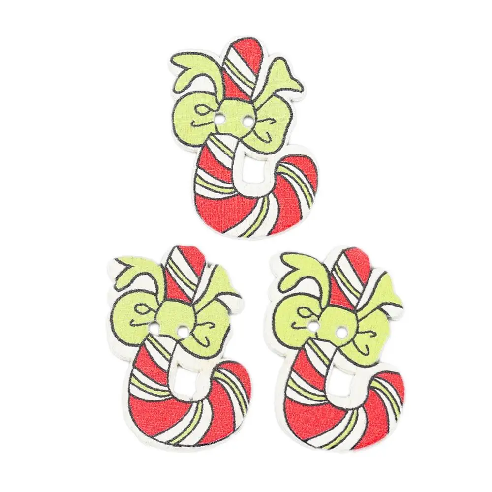 

Christmas Candy Cane Multicolor Wood Buttons Two Holes for Scrapbooking Crafts Sewing DIY Baby Children Clothing 26*18mm, 50 PCs
