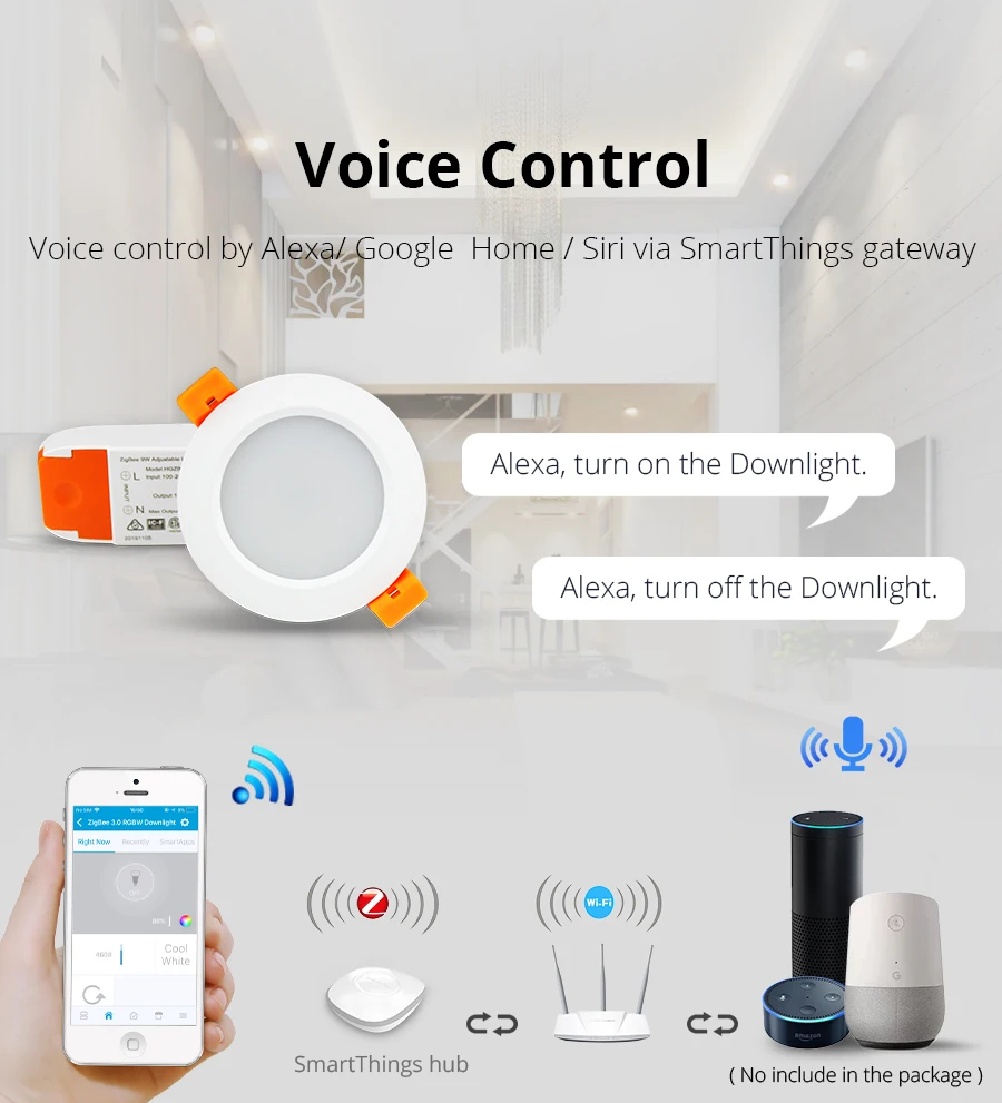ZigBee 3,0 Smart RGBW 2,5 дюймов светильник вниз светодиодный светильник лампа работает с Amazon Echo Plus непосредственно умный светильник ing решение