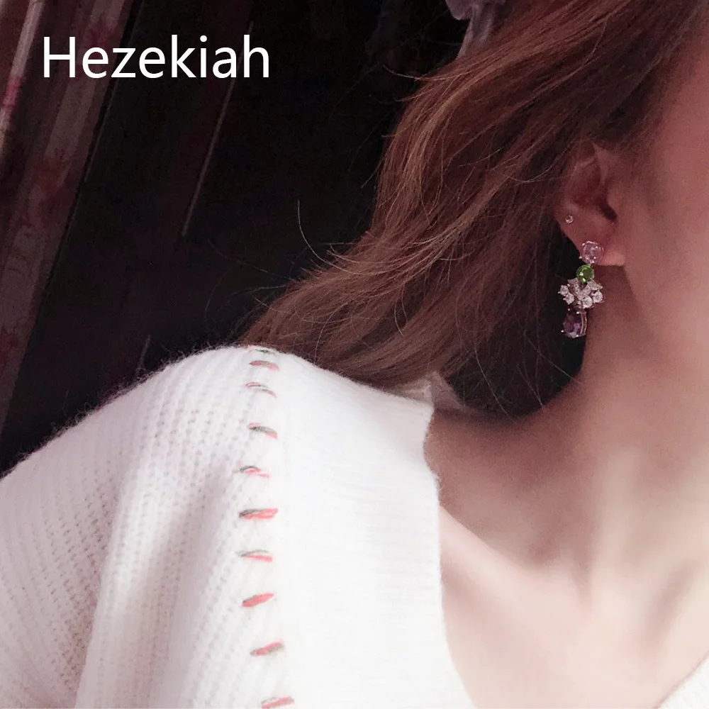 Hezekiah S925 Роскошные высококлассные женские серьги фиолетовые розовые серьги темперамент знаменитостей танцевальные вечерние серьги для банкета