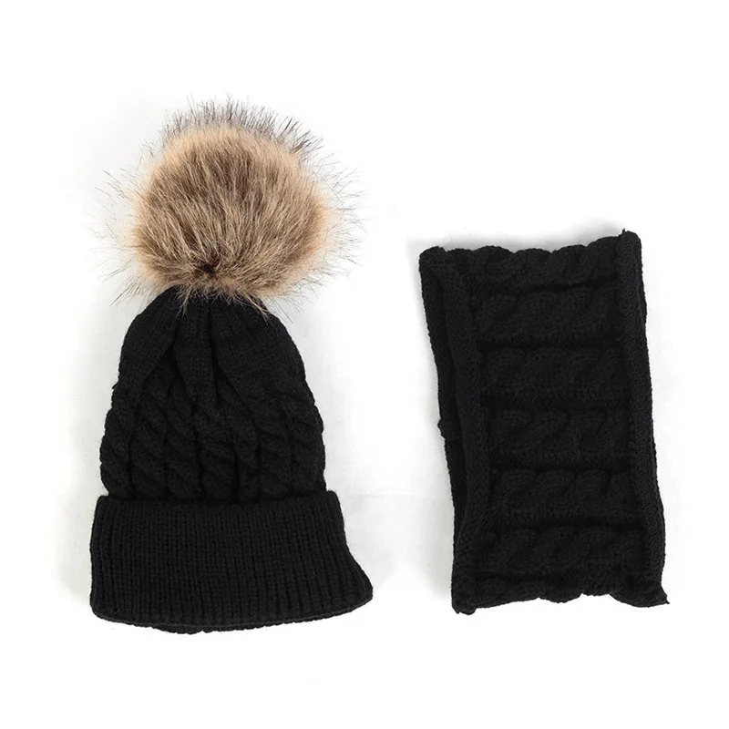 Black Baby Hat Яркая луна, модные зимние шапки для детей, теплая вязаная шапка, повседневная шапка с меховыми помпонами, одноцветная шапочка, милая шапка для мальчиков и девочек - Цвет: Black Baby Hat
