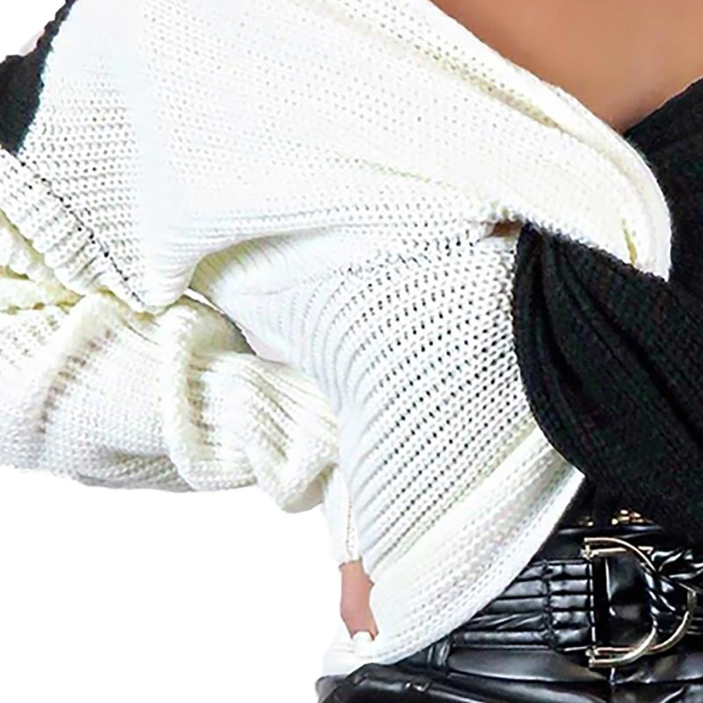 Sexy Crop Top Women Crisscross Design V Neck Cropped Feminino color block Sweater Autumn Long Sleeve Casual Pullover Sweater D30