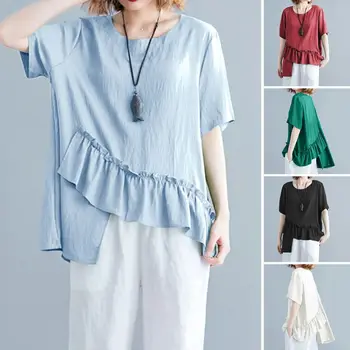 

ZANZEA 2020 Women's Asymmetrical Blouse Fashion Summer Ruflle Shirts Casual Tunic Female Short Sleeve Blusas Plus Size Tops 5XL