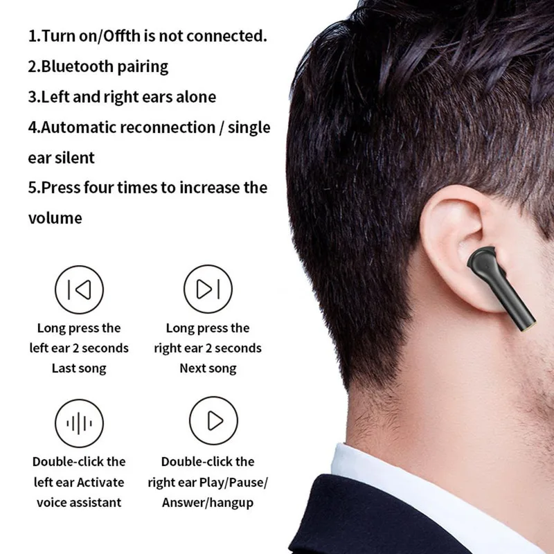 5 0 Bluetooth Sports Headset Portable TWS Bilateral Stereo HiFi Headset Battery Display Call Function with Charging Compartment
