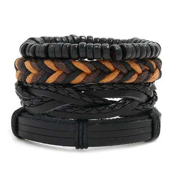 

Vintage Multiple Charm Leather Bracelets Set For Men Woman Fashion Punk Wristbands Leather Bracelet Bangles
