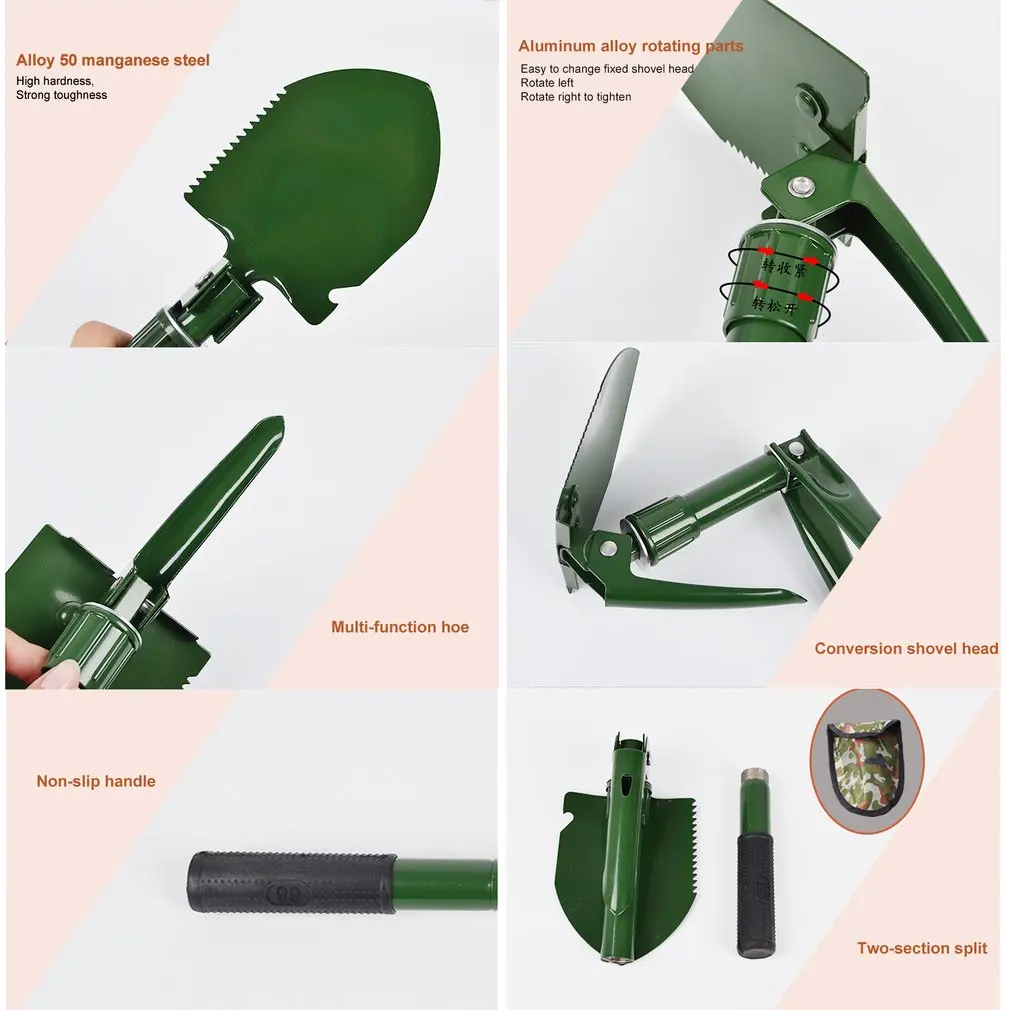 Military Foldable Shovel Outdoor Camping Survival Emergency Tools Multifunction Status Saw Shovel Hoe Pickaxe Crowbardiscount