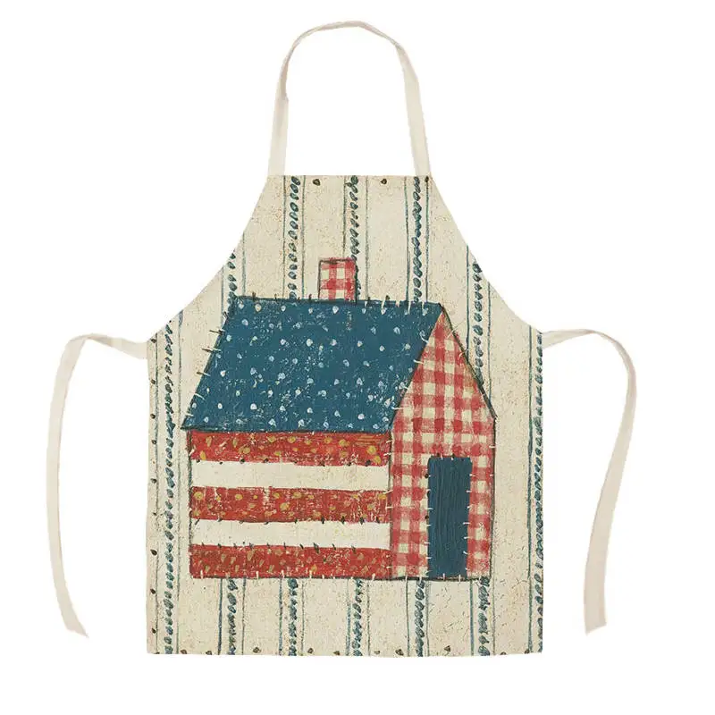 American Flag Aprons Kitchen Apron Women Creative Flag Cotton Linen Bibs Household Cleaning Pinafore Home Cooking Aprons WQD365