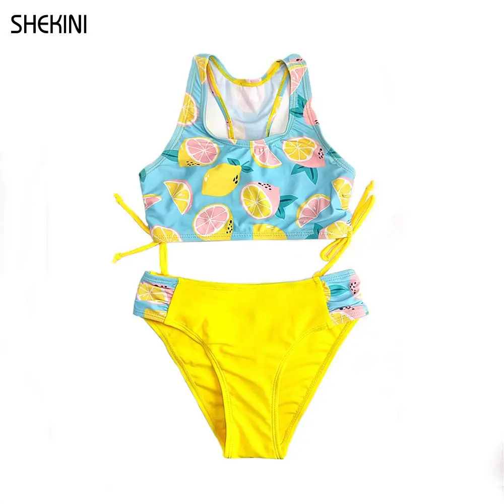 Shekini Costumi Da Bagno Con Stampa A Spalle Scoperte Costumi Da Bagno Con Cravatta Arricciata Set Da Bikini Per Ragazze Adolescenti Costumi Da Bagno 