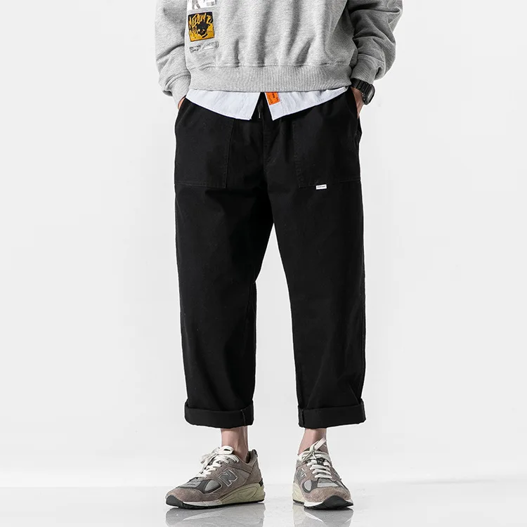 

City Where the Product Spring New Style Large Pocket Embroidered Small Icon Three-Color Casual Pants Lace-up Straight-Cut Loose