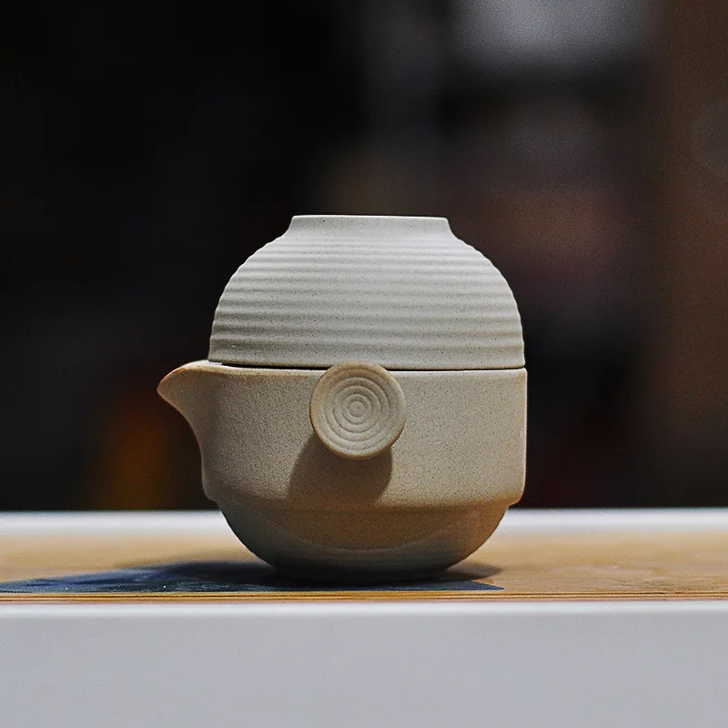 Simple rough pottery express cup one pot one cup person Japanese travel portable office kungfu tea set teapot