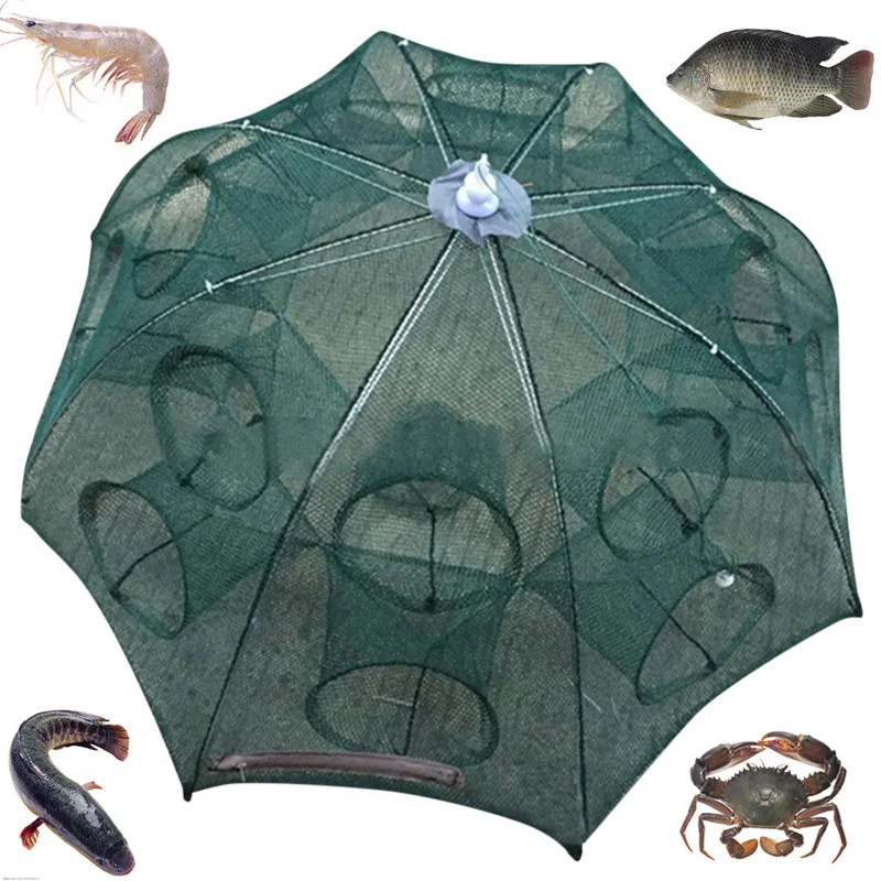 Automatic Fishing Net Fishing Trap Portable Folding crayfish catcher Mesh Trap Cage with Ring for Fish 4/6/8/10/12/16/20Hole fishing traps crayfish catcher fishing net