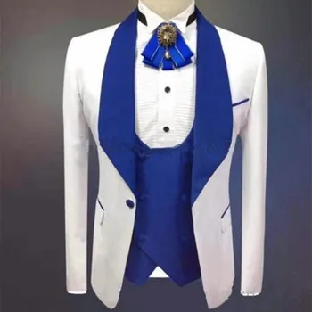 

Handsome Men Suits Shawl Lapel Groomsmen One Button Groom Tuxedos Wedding/Prom/Dinner Best Man Blazer(Jacket+White Pants+Vest)