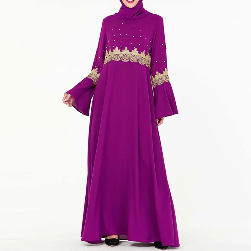 purple dress Арабский абайя Дубай мусульманский хиджаб платье Турецкий ислам кафтан Восточный халат из марокена Омани одеяние мусульмане платья Vestidos Tesettur Elbise - Цвет: purple dress