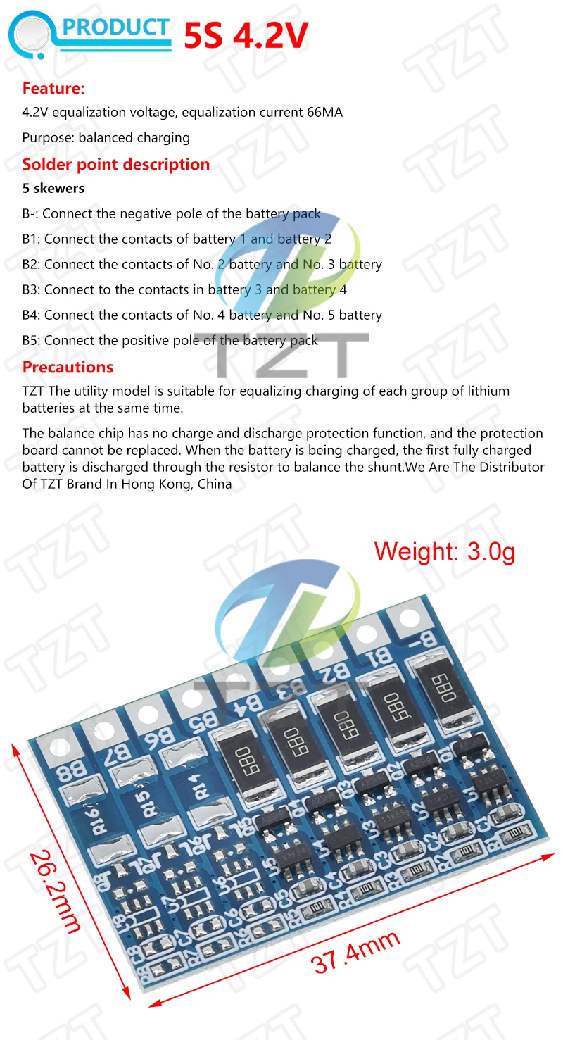 TZT 1/3PCS 5S 4,2 V Li-Ion Balancer Board 18650 21 V Li-Ion Balancing Full Charge Batterie Balance Board – Detail 3