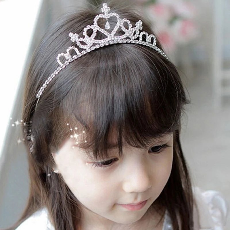 Baby Crystal Tiara Hair Bows For Kids Baby Girls Headwear Party Accessiories Bridal Princess Prom Crown Headdress Hair Jewelry gold multi layer goddess angel halo hair crown diy metal base headband bridal wedding hair hoop women halloween jewelry headwear