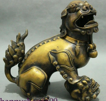

7 inch Chinese Buddhist Bronze Lion Foo Dog Head Movable Statue Incense Burner Censer