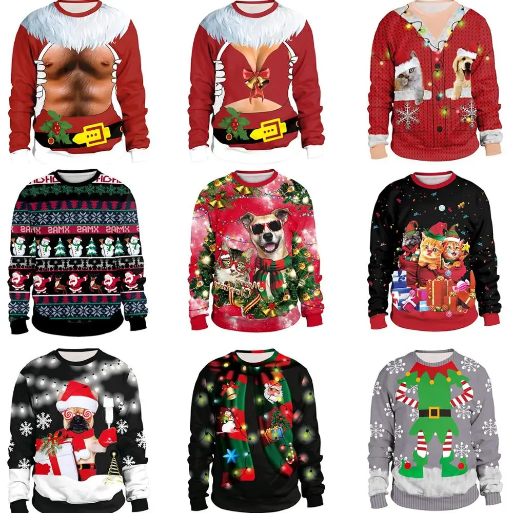 Unisex 2019 Ugly Christmas Sweater For Holidays Santa Elf Funny Fake Hair Autumn Winter Blouses Clothing | Женская одежда