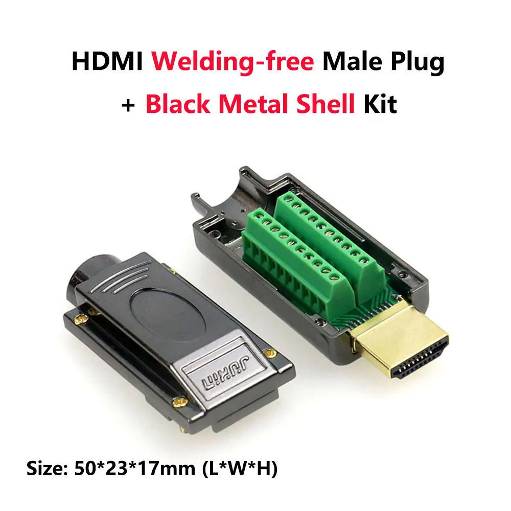 HDMI разъем без сварки HDMI 2,0 штекер DIY HD линии адаптеры поддержка 4K 2K 3D HDMI 2,0/1,4/1,3 - Цвет: Metal Weldfree Black