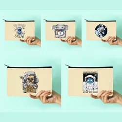 Women Casual Cosmetic Storage Bag Astronaut Printed Series Pattern Outdoor Travel Makeup Bag Toiletry Organize Beauty Bag Pencil