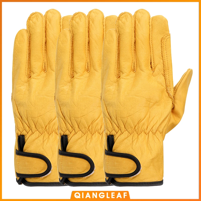 QIANGLEAF, 3 шт., новинка,, защитные перчатки, D Класс, свиная кожа, желтый цвет, ультратонкие Кожаные Защитные рабочие перчатки, 527NP