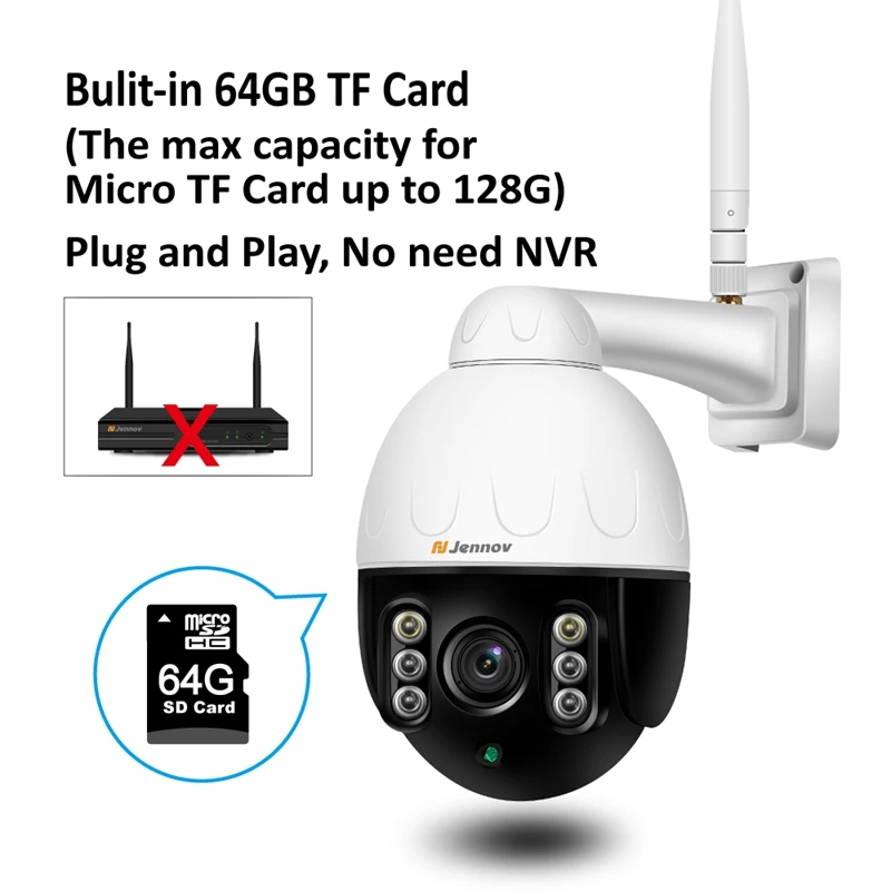 Jennov 5MP 2MP Wireless Wifi IP Camera HD 5X Optical Zoom PTZ Camera Outdoor Home Security CCTV Surveillance Cam Two-way Audio