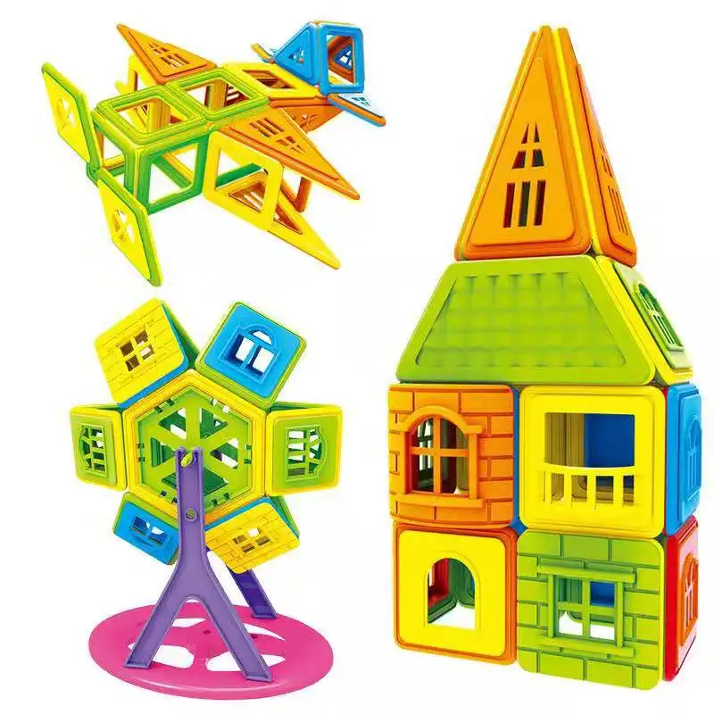 

50pcs pink block magnetic designer building set model and construction toy plastic magnetic block educational toy for kids