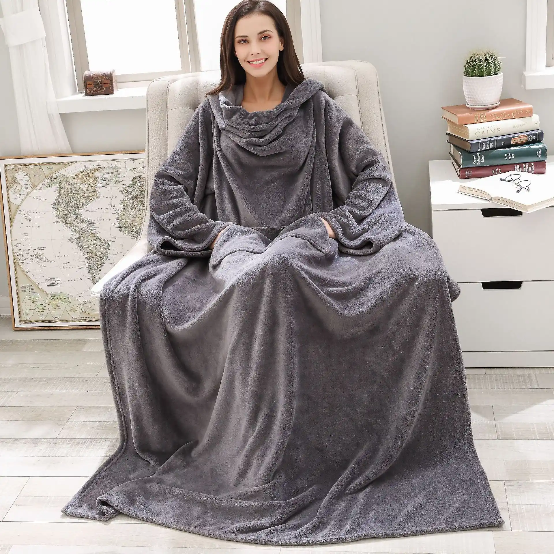 Soft Warm Blanket Long Coral Fleece Blanket With Sleeves Coral Fleece Pocket Blanket Adult Winter Wash Flannel Blankets Robe Blankets Aliexpress