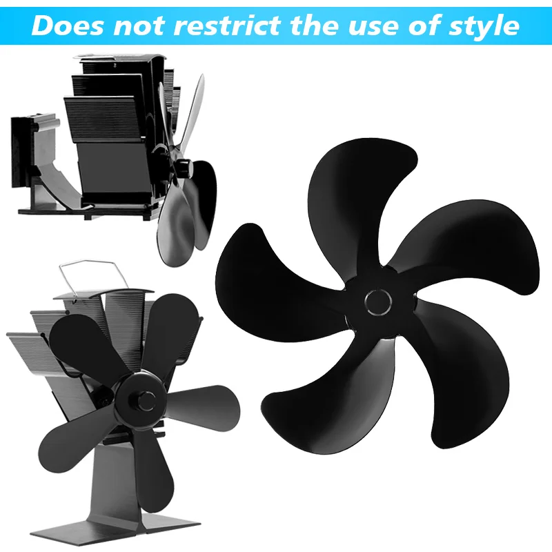 Aluminum Alloy 5 Blades Universal Stove Fan Blade Replacement Low Noise Blade Winter Wood Log Burning Fireplace Fan Accessories