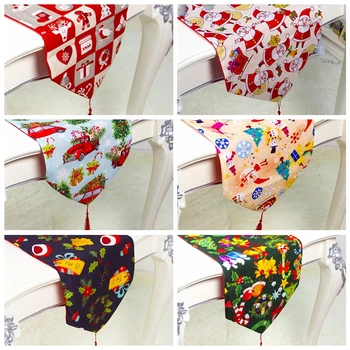

Christmas Rectangular Table Cloth Xmas Tree Santa Claus Print Double Cloth Table Runner 2021 Merry Christmas Decor for Home