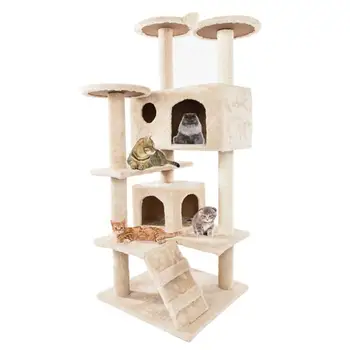 

132CM Height Cat Tree House Kitten Furniture Scratch Post Solid Wood for Cats Climbing Frame Cat Tower Condos Domestic Delivery