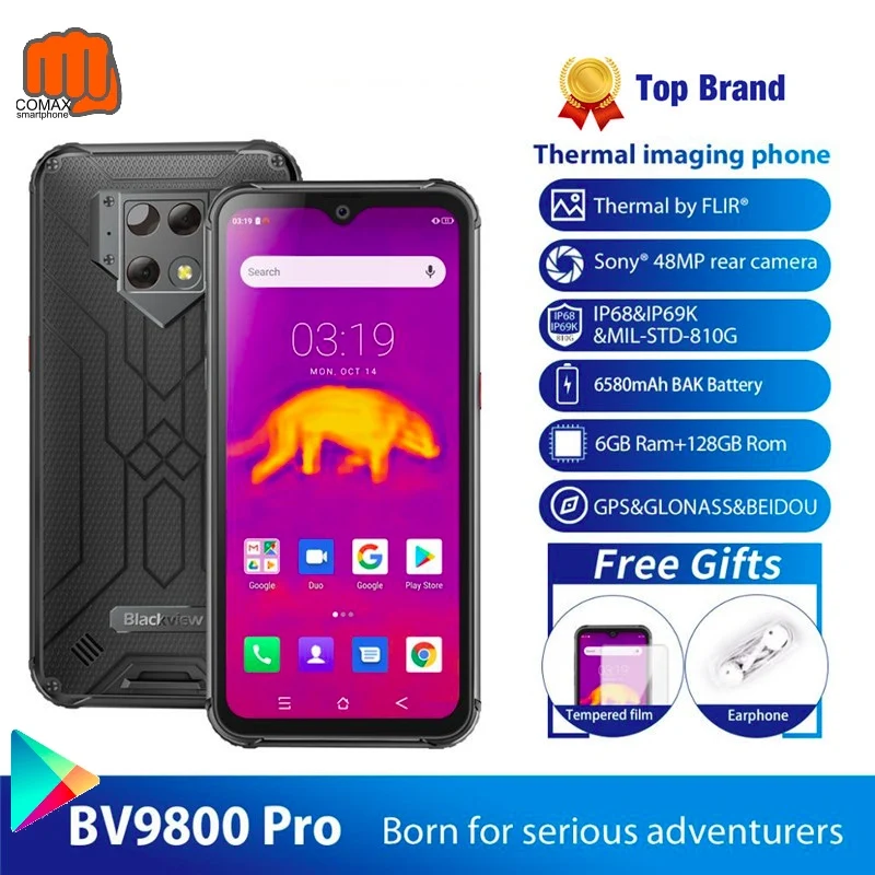 

Blackview IP68 Smartphone 6580mAh 48MP+16MP+5MP Super AI Triple Camera 6GB+128GB 6.3''FHD+ Grobal 4G Mobile Phone BV9800 Pro