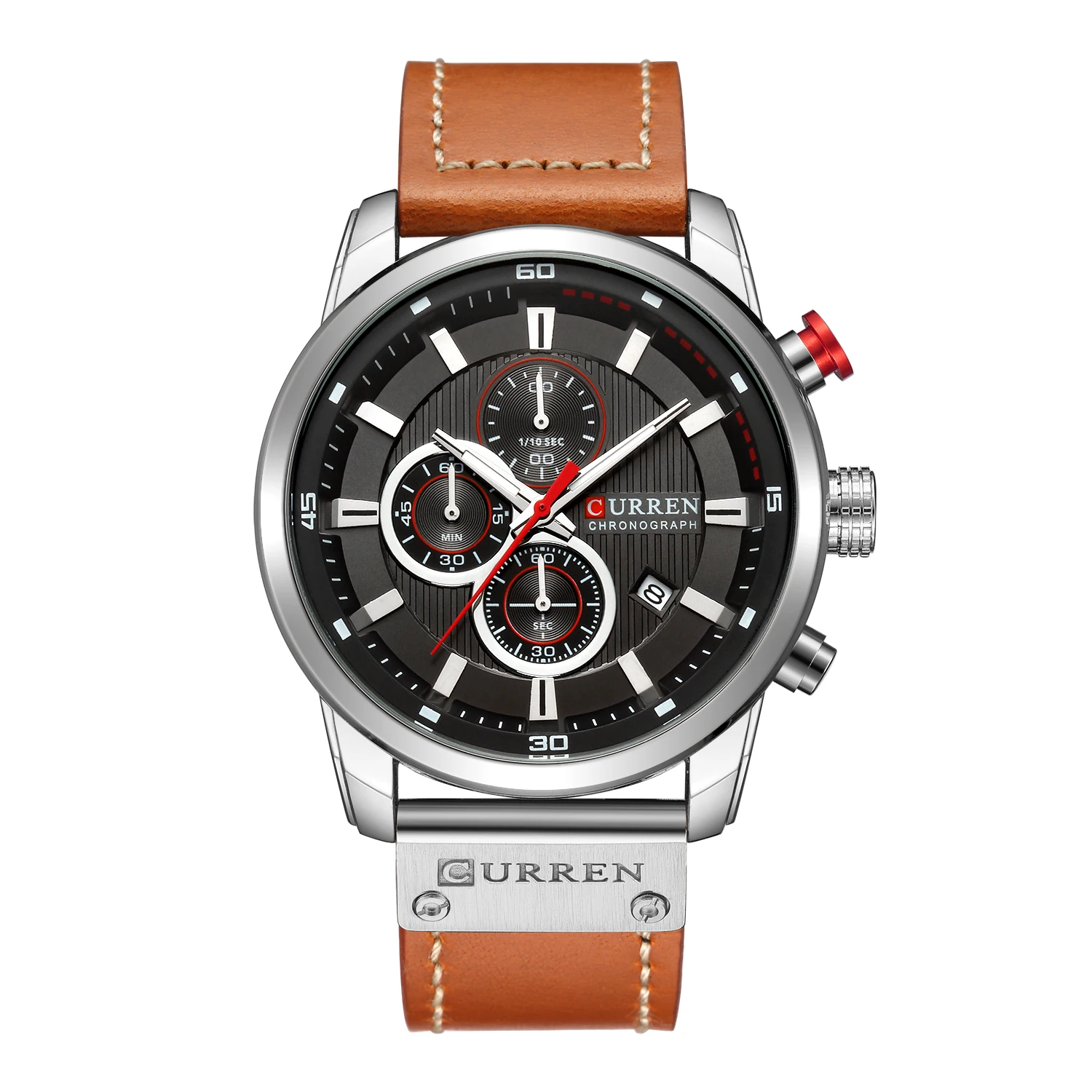 silver black Часы мужские Топ бренд люкс CURREN Horloge человек Chronograaf Спорт милитари Mannelijke Klok Lederen человек Horloge Relogio Masculino - Цвет: silver black