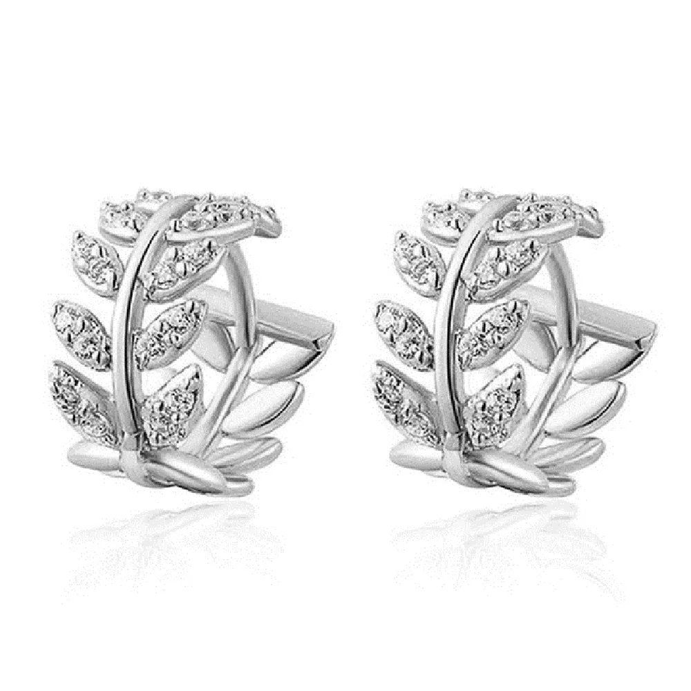 Стразы в форме листьев, круглые серьги-обруч, серьги для влюбленных, кольцо для ушей, женские маленькие Кристальные серьги, ювелирное изделие, подарок - Окраска металла: silver