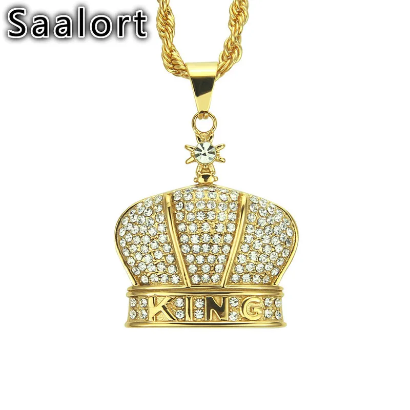 

Crown Pendant Chain with Crystal Zircon Inlaid Exquisite Hip-hop Male Accessory Necklace Birthday Gift for Men and Boys
