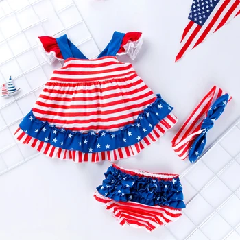 

Independence Day 0-2Y Baby Girls Clothing Sleeveless Suspender Skirt Baby Dress+PP Pants+Headband 3Pcs Baby Suit Clothes Outfits