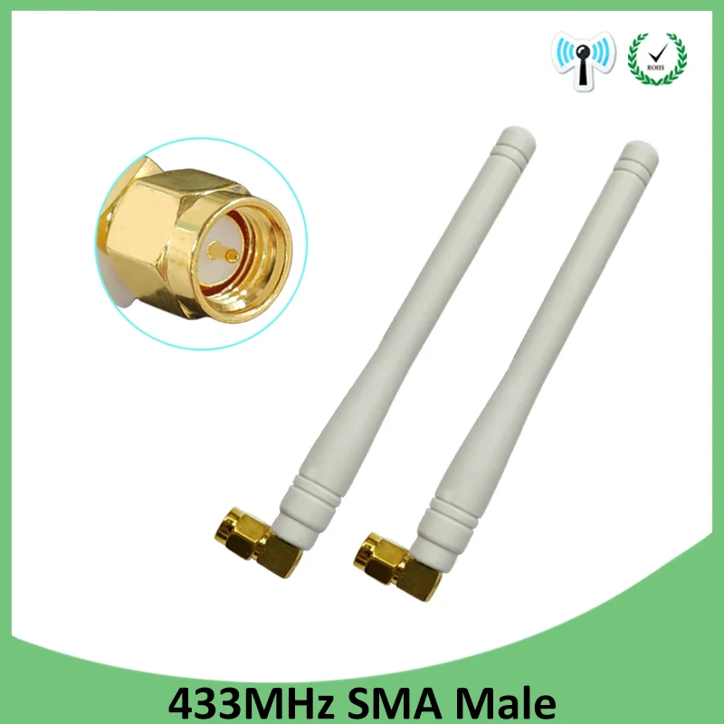 GRANDWISDOM 1-2pcs 433mhz antenna 3dbi sma male lora antene pbx iot module lorawan signal receiver antena high gain