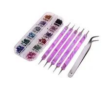 16 различных видов искусства Алмазный Пинцет Набор ногтей деко 5 фиолетовая ручка для натуральных, ложных, акриловых и гелевых ногтей
