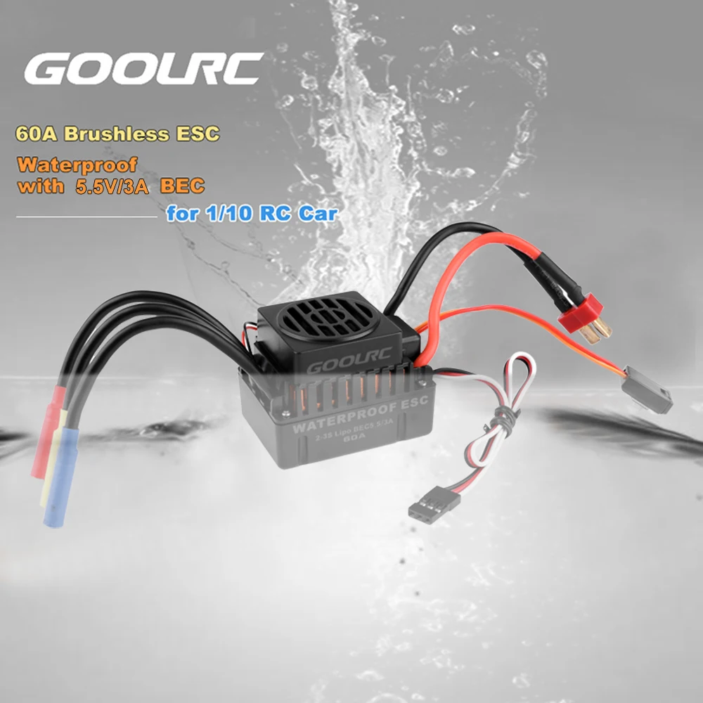 

RC Parts Set GoolRC Upgrade Waterproof 3660 3300KV Brushless Motor with 60A ESC Combo Set for 1/10 RC Car Truck