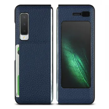 Перейти на Алиэкспресс и купить Откидной Чехол для Samsung Galaxy Fold 5G, чехол из натуральной кожи, чехол-книжка для Galaxy Fold SM-F900F, чехол для телефона с отделением для карт, чехол