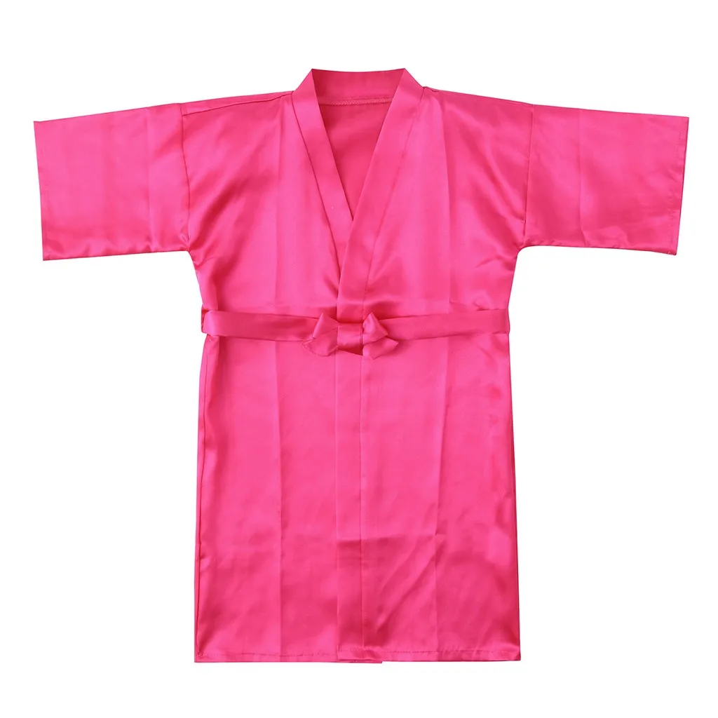Hot Pink Для детей ясельного возраста детская одежда для девочек, однотонные, шелковые атласное кимоно; наряд, одежда для сна, одежда Детский банный халат для маленьких мальчиков и девочек банный халат для девочек#2 - Цвет: Hot Pink
