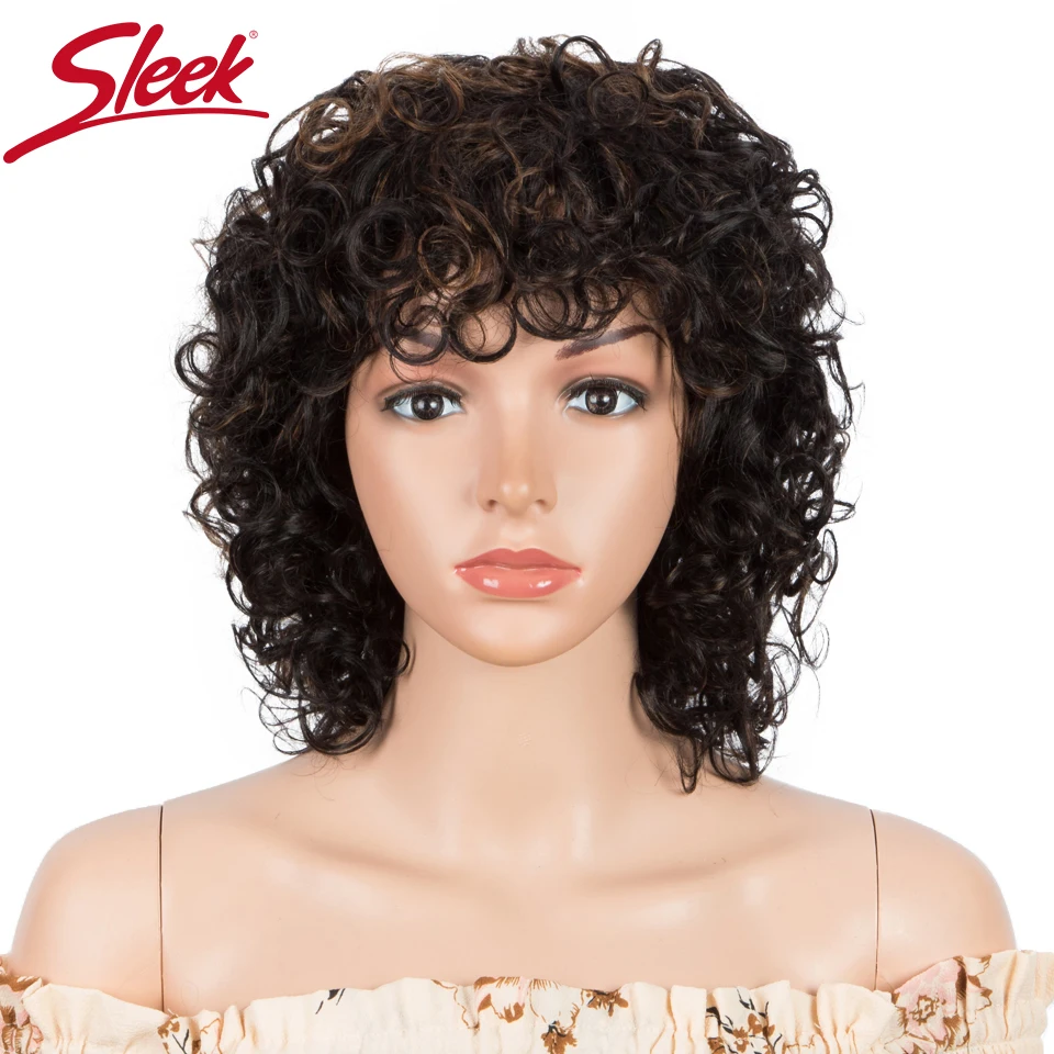 Sleek Curl Human Hair Wigs For Women Short Bob Wig With Bangs Pixie Cut Wig Jerry Curl Short Wigs Ombre Colored Short Curl Wigs