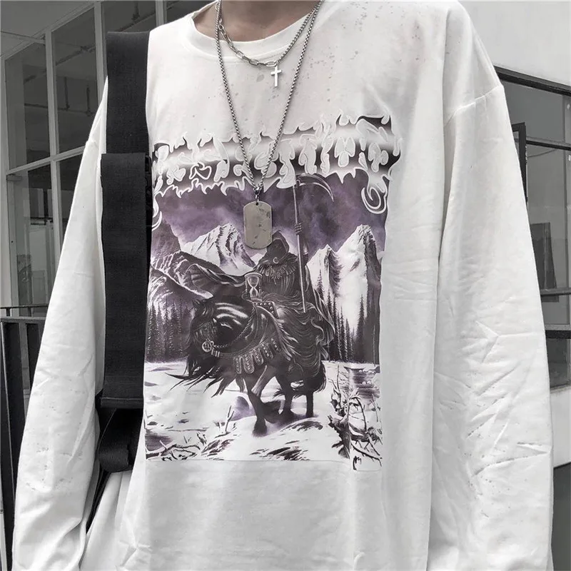 

2020 Japan Harajuku Hip Hop T-shirts Men Women Spring Couple Long Sleeve Loose T Shirt Casual High Street Tops Tee Streetwear