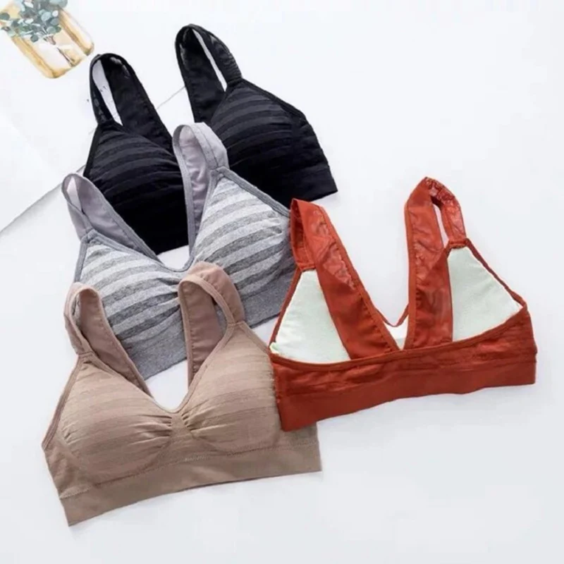 

Women Striped Tube Tops One-Piece Underwear Seamless V-Neck Bra Top Wrapped Chest HX01