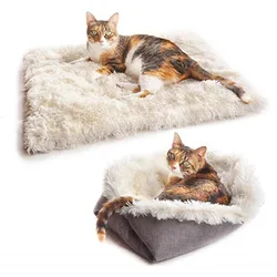 Coussin Long en peluche pour chat et chien, tapis de lit, maison à double usage pour chiot, sac de couchage chaud, coussin doux pour animaux de compagnie, nid pour chiens et chats 