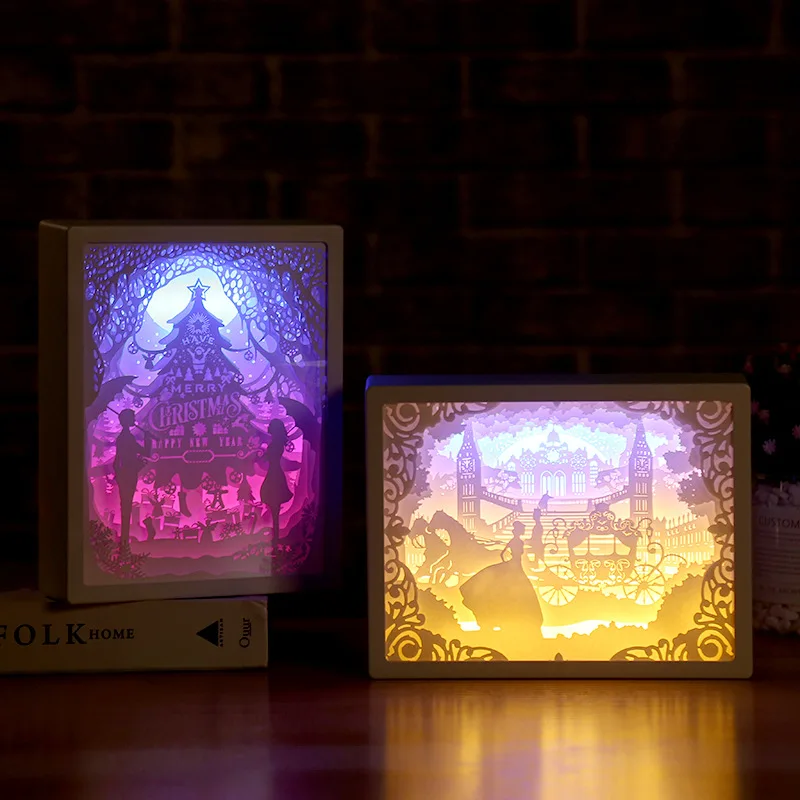 3D резьба по бумаге ночные светильники светодиодный настольная лампа прикроватная для спальни Рождество Хэллоуин резная декоративная лампа подарки на день рождения-WWO
