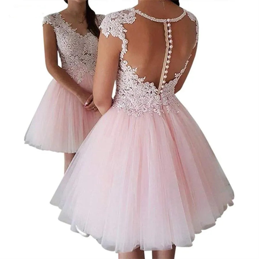 Розовые свитера с v-образным вырезом Иллюзия короткое платье на выпускной vestido festa бисер кружево Аппликация короткий рукав Тюль вечернее