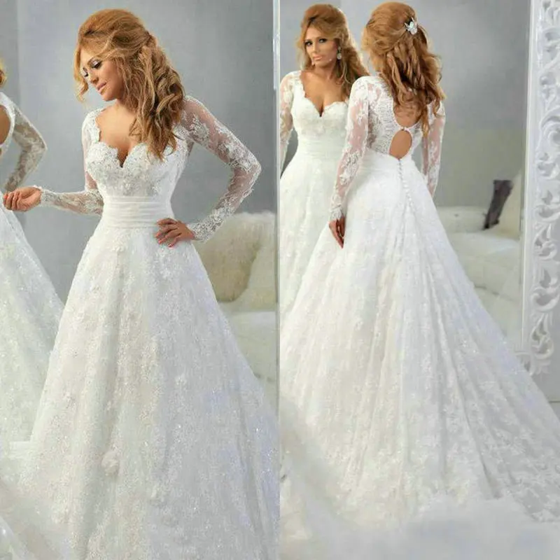 Elegante A-lijn Lange Mouwen Kant Applicaties Sexy Vestido De Noiva Bruidsjurk 2018 Robe De Mariee Moeder Van De Bruid jurken Elegante A-lijn Lange Mouwen Kant Applicaties Sexy Vestido De Noiva Bruidsjurk 2018 Robe De Mariee Moeder Van De Bruid jurken