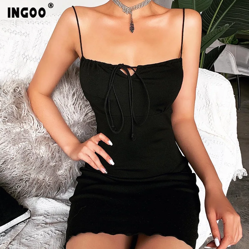 INGOO сексуальные ремень тонкий клубное мини женское платье летнее кружевное